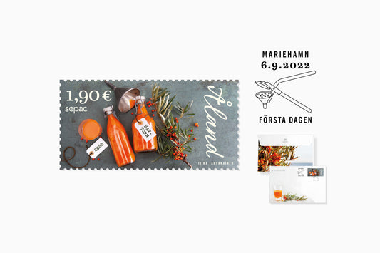 Frimärke bjuder på vitaminkick - havtornssaft från Åland
