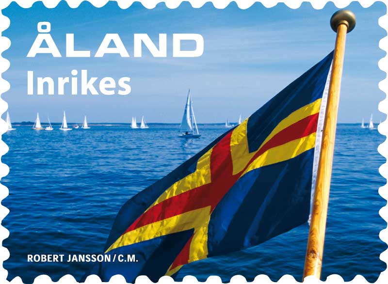 Die åländische Flagge 50 Jahre -gestempelt