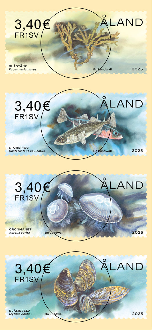 Franking labels 2025, treasures of the sea - cancelled