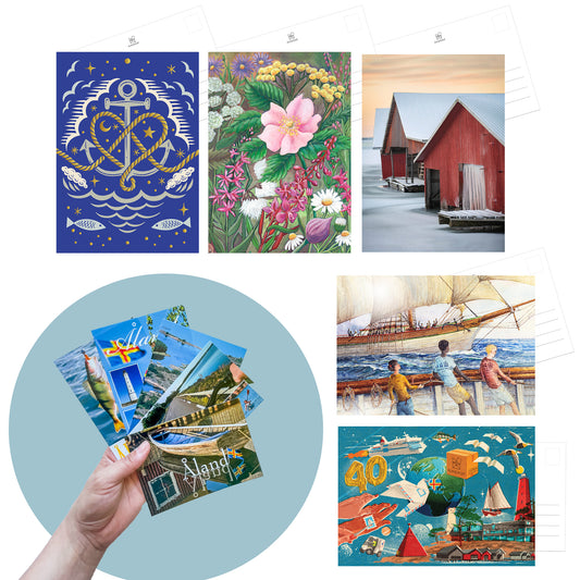 Fünf Postkarten mit Åland-Motiven + fünf gratis Ansichtskarten! 